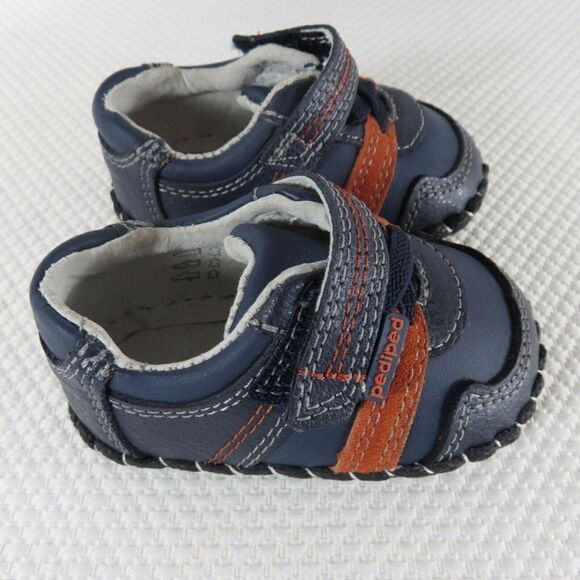 Pediped Originals Channing Navy Infants Shoes Leather XS 0-6 Mos Orange Blue - Picture 5 of 9